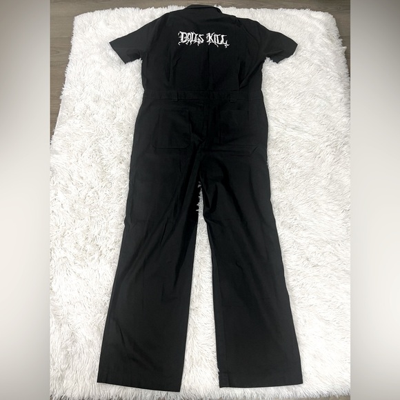 DOLLS KILL Merch Oversized Unisex Crew Boiler Jumpsuit Short Sleeves Black L